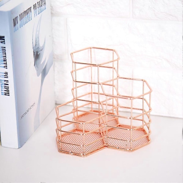 Trådränder Pennhållare Rund Järn Mesh Pennkopp Skrivbordsorganisatör (roséguld)