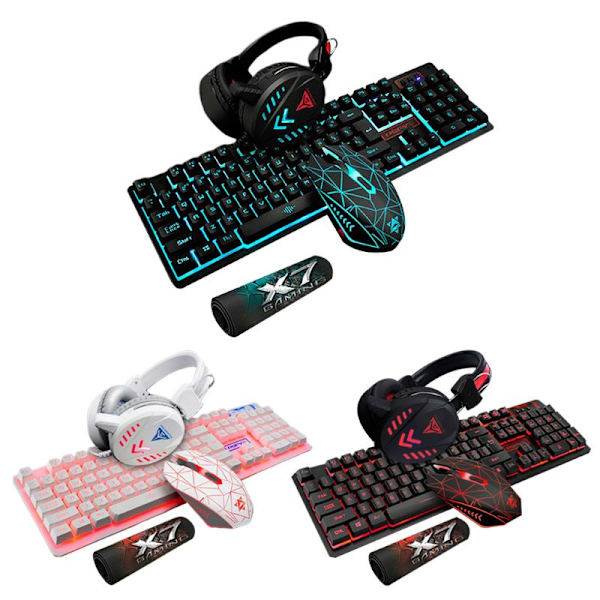 4st/set K59 Mekaniskt Trådbundet USB-Tangentbord Belyst Gamingmus Musmatta Headset Skrivbord Bakgrundsbelysning Kit Black Blue