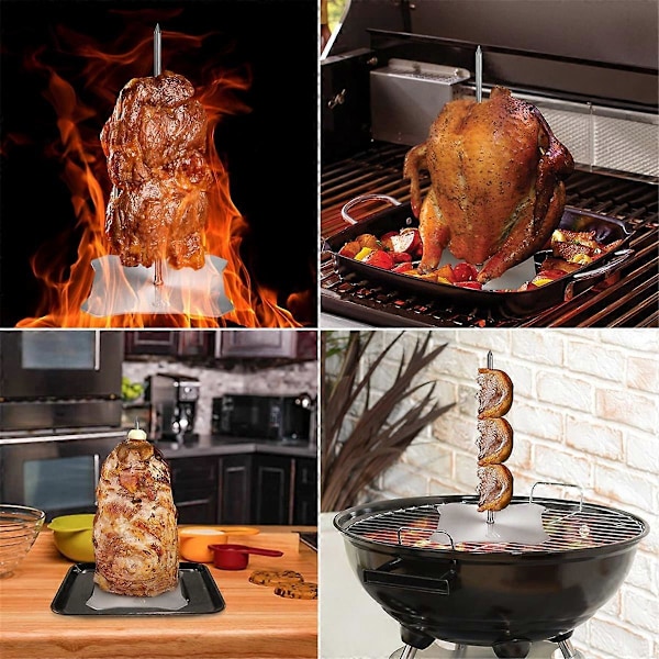 Vertikal Grillspydstativ, Vertikal Matlagningsrist i Rustfritt Stål med Lange Spiker Bertical Barb