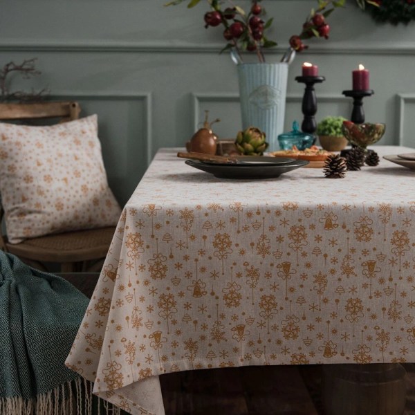 Linned Bomuld Julefrokost Dug Japansk Grøn Bronzering Vindspil Rektangulær Spisebordsdækning til Hjemmet Dekorativ White 140x160cm