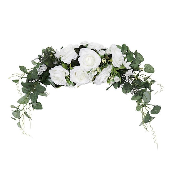 Kunstig Rose Blomst, Faux med Eukalyptusblad til Hoveddør Bue Bryllupsfest Spejl Bordplade