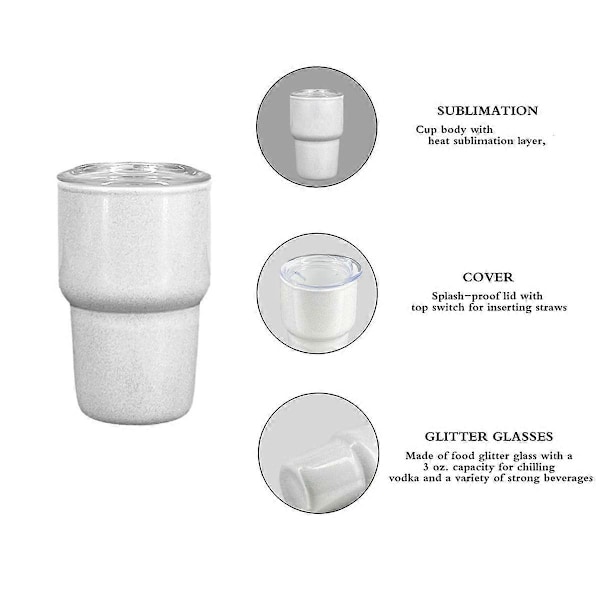 6 st Mini 89 ml Tumbler Shotglas med Sugrör och Lock, Sublimering Dubbla Lager Shotglas Set