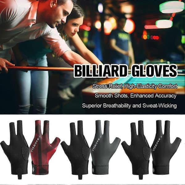 Professionelle tre-fingrede billardhandsker til venstrehånds snookerhandsker Left hand black