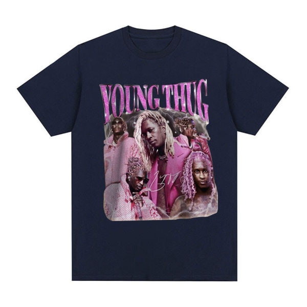 Rapper Young Thug Grafisk T-shirt Hip Hop Vintage Kortärmad T-shirt för män Black M
