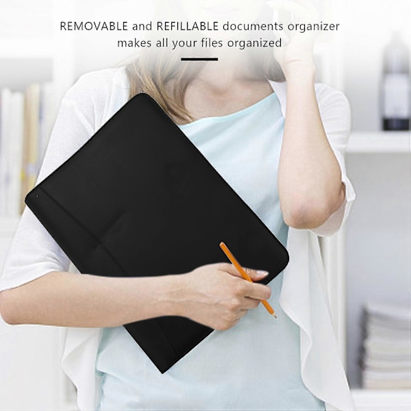 A4 Lær 3-Rings Perm Forretningsmappe Padfolio med Notatblokk for Intervju & Forretning