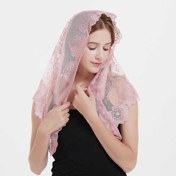 Rosa Spansk Stil Blonde Mantilla Dame Bryllup Hodeplagg Kirkeklede pink