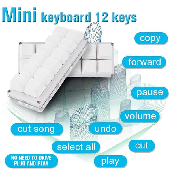 USB 12-tasters tastatur snarveistaster programmerbart mekanisk tastatur