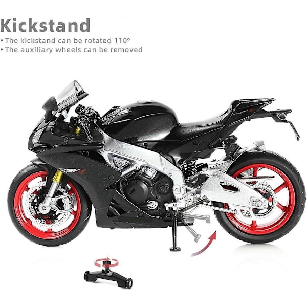 Aprilia RSV4 RR1000 Metallinen painevalettu moottoripyörämalli lelu (musta)