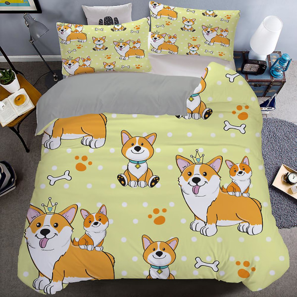 Corgi Dogs Cover King Queen Size Sarjakuva Lemmikkipentu Perhevuodevaatteet Set Lapsille Pojille Tytöille Ihana eläinteema cover