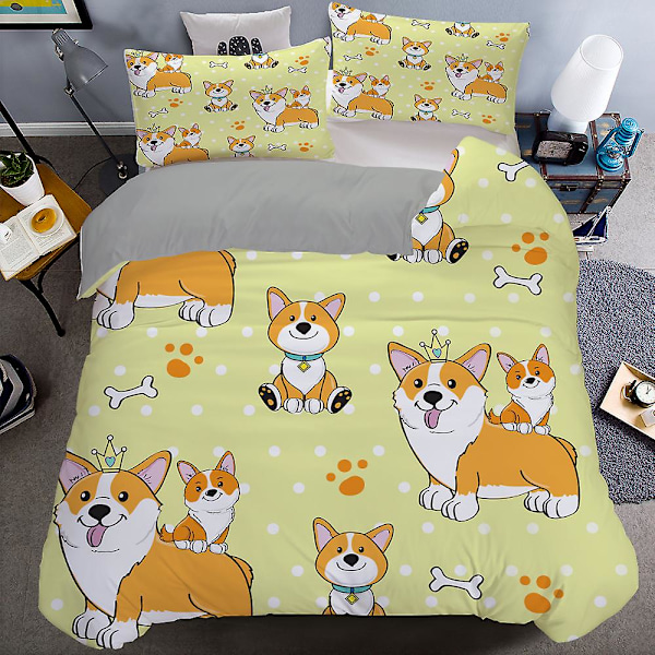 Corgi-koirat Peittopussi King Queen -koko Sarjakuvamainen Lemmikki Pennun Perhe Vuodevaatesetti Lapsille Pojille Tytöille Ihana Eläinaiheinen Peittopäällinen