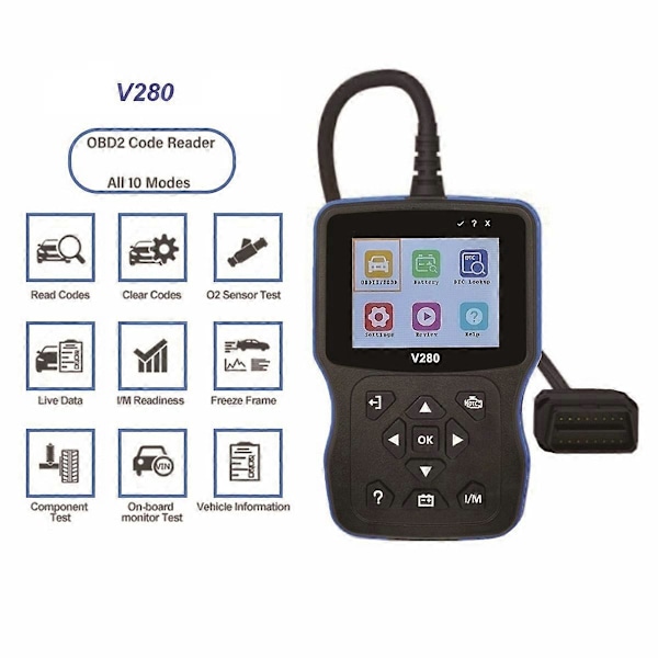 V280 Bil OBD2 Scanner Professionell Bil Diagnostisk Scanner Verktyg Kontrollera Motor Kontrollera Batteri Automotiv