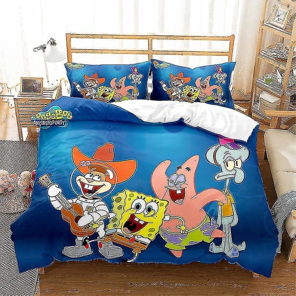 Spongebob Squarepants Serie Tryckt Påslakan Tvådelat Set Tredelat Barnrum Dekorativt Påslakan style 2 173*218three-piecesuit