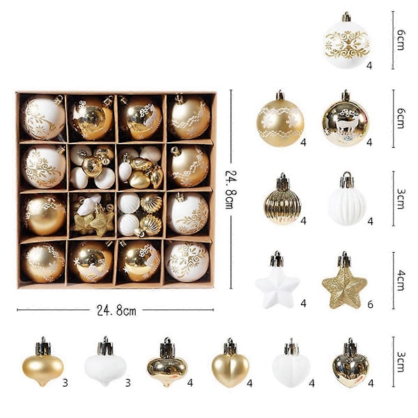 For Familie Juledekorasjonssett: 52 Hengende Ornamenter, Plastkuler, Femspissede Stjerner, Malt Jul