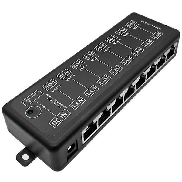 POE-injektori 8 porttia PoE-virtalähde Ethernet-virtalähde CCTV-verkko POE-kameralle Power Over