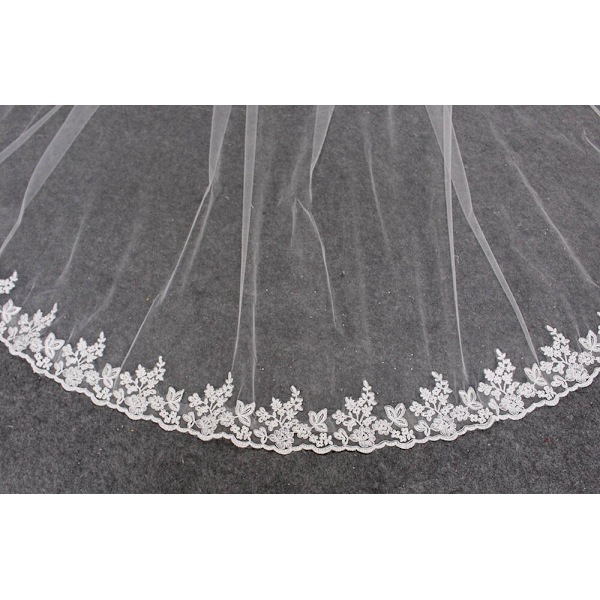 Spets Katedral 2 Lager Bröllopsklänning 3M Ansiktstäckning Brudslöja Blush Slöja Bröllopstillbehör Ivory 250cm