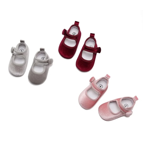 Nyfött toddler Baby Flickor Mary Jane Skor Enfärgad sammet Princess Flats Casual Walking Shoes Gray 0-6 Months