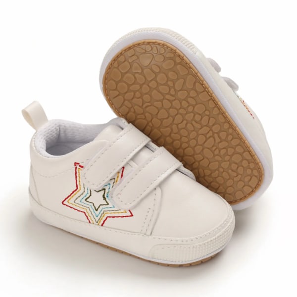 Barnskor, stjärnbroderi Promenadskor med mjuk sula Prewalker-skor för vår höst, vit/svart, 0-12 månader Black 0-6M