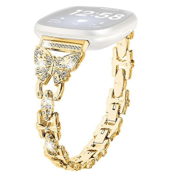 Kompatibel med Fitbit Versa 3 / Sense armbånd i rustfritt stål med sommerfugl-rhinestone dekor klokkereim Gold