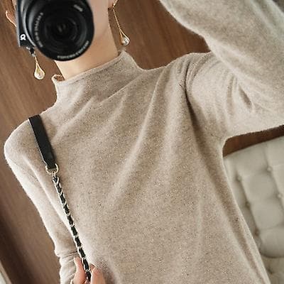 Pologenser Dame Varm Høst Vinter Solid Koreansk Stretch Slim Dame Gensere Kasjmir Genser Pullover Femme Basic Strikk Camel XL