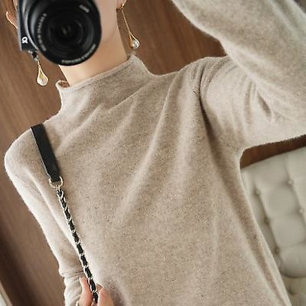 Turtleneck Naisten neulepusero Lämmin Syksy Talvi Solid Korean Stretch Slim Lady Neulepuserot Cashmere Neulepusero Femme Basic Neule Camel M