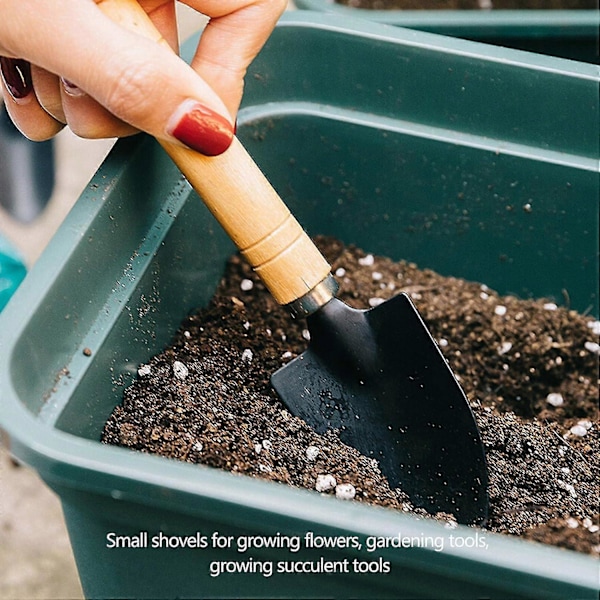 Mini Hageverktøy, Lite Rive- og Spadesett, Liten Spade, Rive og Plantespade med Trehåndtak for Potteplanter til Hageplanter Innendørs Utendørs, 3 stk