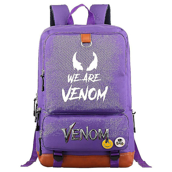 Ryggsekk med stor kapasitet og Venom-trykk, skolesekk for tenåringer (3-128) Purple