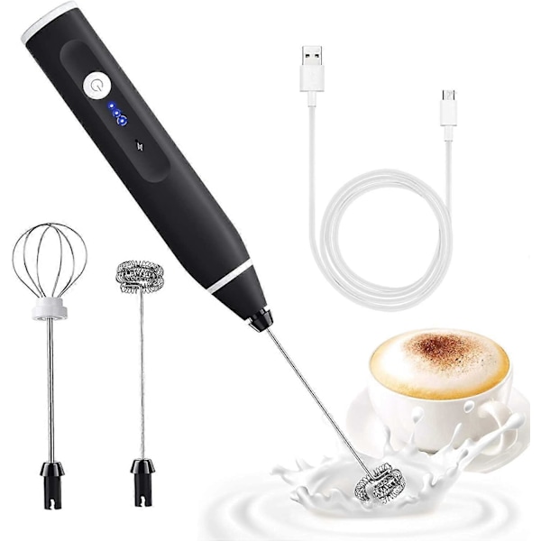 Elektrisk melkeskummer med dobbel visp, USB-oppladbar melkeskummer, 2 i 1 håndholdt batteri
