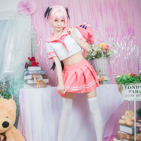 Astolfo Cosplay -asu naisille/tytöille Jk-univormu merimiespuku laskostettu hame animekoulupuvut Wig M