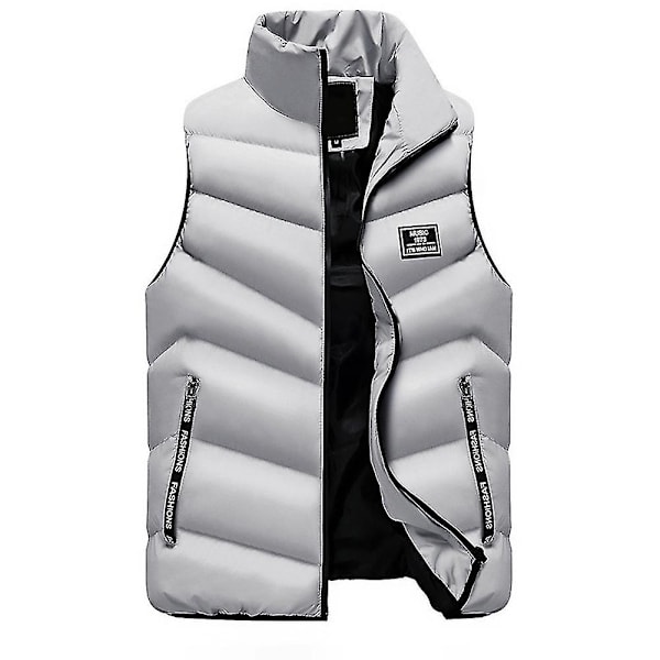 Vinterväst för män med dragkedja, ståkrage, dunväst, ärmlös ytterkläder för män, västjackor Gray XXXL