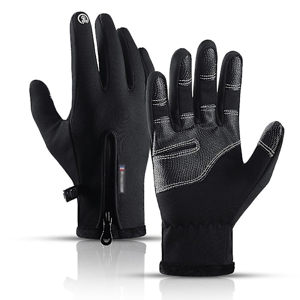 Miesten ja naisten talvikäsineet, vedenpitävät lämpimät käsineet, sormenpääherkät S-XL Black M