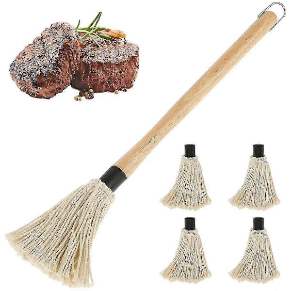 1 Sett Grillmopp 46,5 cm Grillmoppbørste Grillbørste Tre Langt Håndtak Grillbørste For Saus Grill Røyk