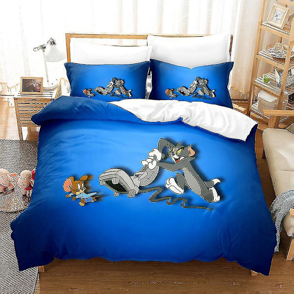 Tom og Jerry Børne- og Voksen Sengetøj Dynebetræk Pudebetræk Enkelt Dobbelt King Size Style 8 175*210three-piece