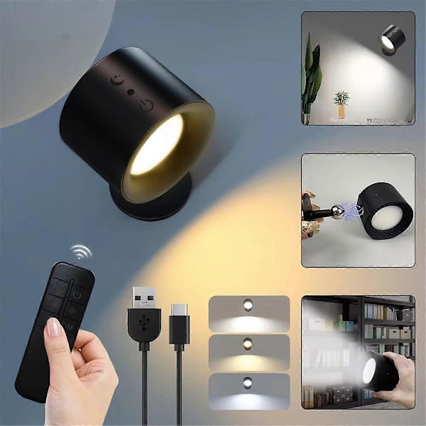 LED Væglampe - Touch Kontrol, Dobbelt, 360 Graders Drejelig, 3 Farvetilstande, Trådløs Natlampe