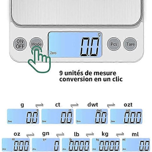 Lille køkkenvægt 3kg/0.1g batteri version digital køkkenvægt, elektronisk præcisionsvægt bordvægt i rustfrit stål