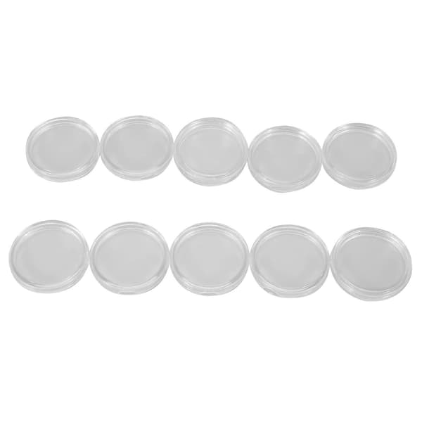 10 stk. Små runde transparente møntkapsler i plastikboks 33 mm