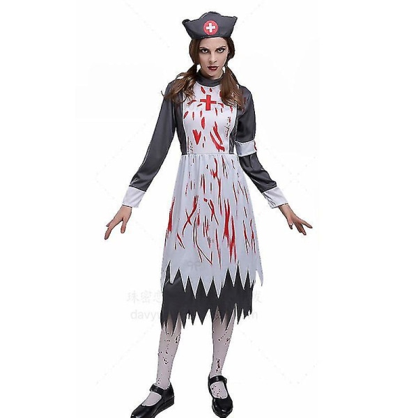 Kvinnor Dam Medeltida Vintage Corpse Nurse Costume Vuxen Dead Zombie Halloween Skräck Skrämmande Fancy Dress Outfit M
