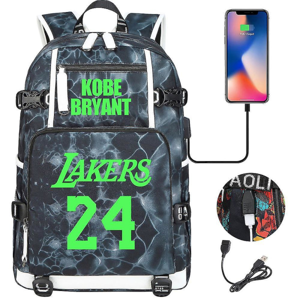 Nuorten opiskelijoiden koululaukku miesten ja naisten vapaa-ajan matkareppu Ko Be Bryant No.24 Lakers reppu Valoisa nuorison perus- ja yläkoululaukku USB C color-13