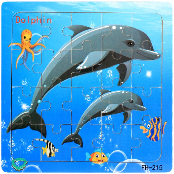 Uusi 20-osainen Montessori 3D-pulma sarjakuva eläinajoneuvo palapeli puupulmapeli Varhaisopetuksen opettavat lelut lapsille Dolphin