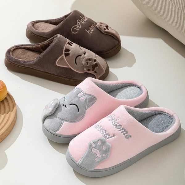 Hushållstofflor vinter bomullstofflor hem varma inomhus Pink gray 42-43