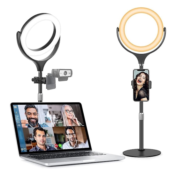 Laptop Ring Light med Stativ, Mobiltelefon LED Ring Light Skrivebordslampe Videokonference Li