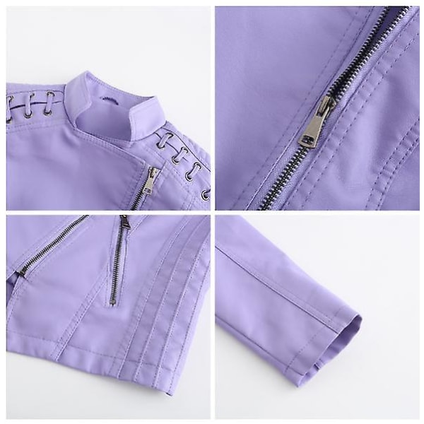 Läderjacka för kvinnor Casual dragkedja finns i 12 färger Purple B XXXL