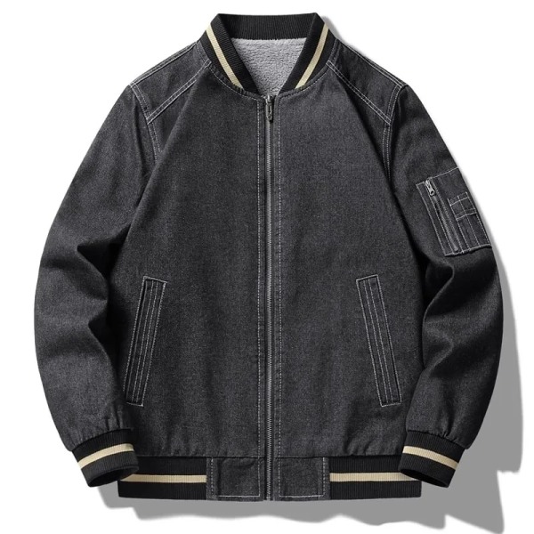 Vinter fleece denimjakke til mænd, fortykket varm jakke med standkrave Gray XXL