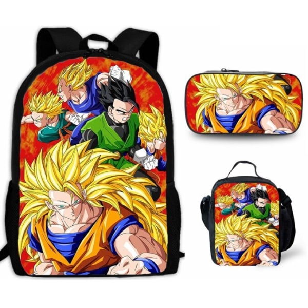 3kpl/setti 16\" Anime Dragon Ball Lasten Koululahja Reppu+Lounaslaukku+Penaali Gold 16 Inches