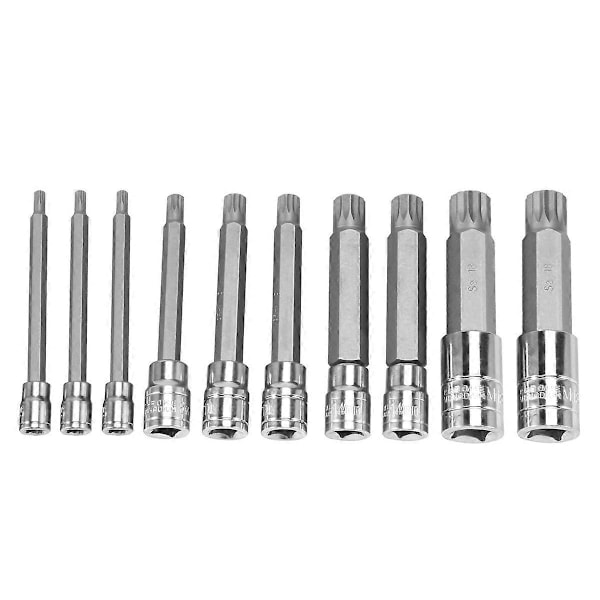 10 Dele 4 tommer Spline Tip Bit Top Sæt M-Type Universal Muffe - Triple Square Spline Bit Top
