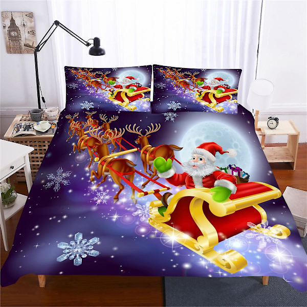 God Jul Påslakan King/Queen Size, röd Jultomte På Motorcykel Mönster Sängkläder Set 2/3 delar Polyester Täcke