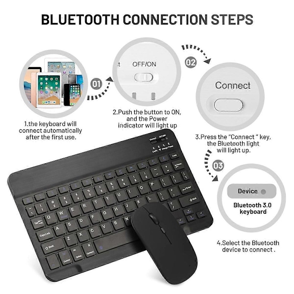 10 tommers Bluetooth-tastatur Oppladbart Ultratynt Trådløst Mus- og Tastatursett for Android-nettbrett C
