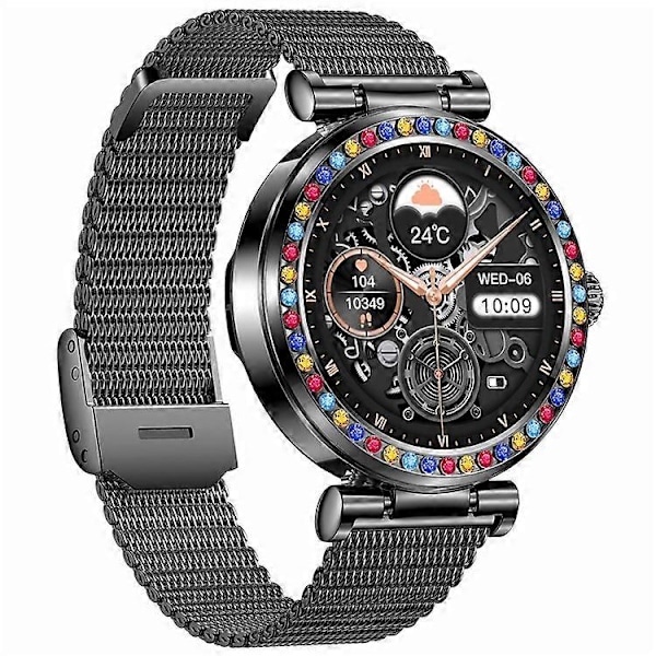 CF30 1.27-tums Stålarmband Dam Vattentät Smart Klocka Diamantdekor Hälsoövervakning Fitness Tracker Smart Armband Black