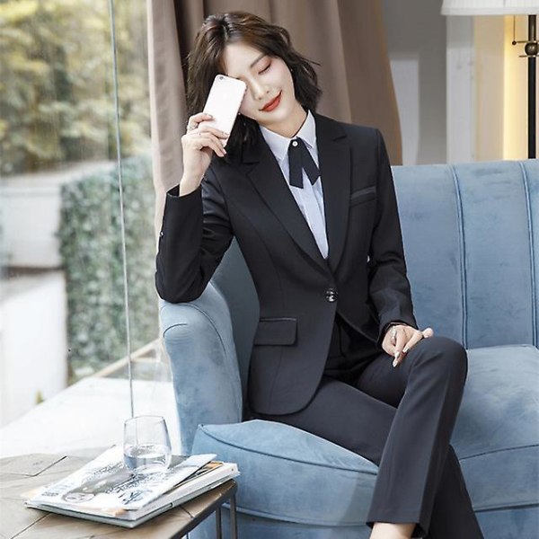 Kontorsdam Arbetsdräkter Kvinnor Professionell Business 2-dels Set Formella Byxor Blazer Set Kläder Kostym Dam 2022 Vår Höst pants and jacket S