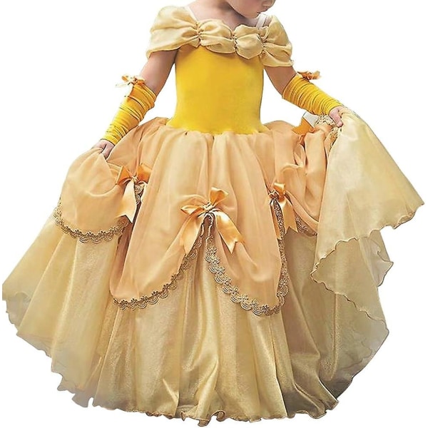 Flicka Prinsessa Belle Kostym Skönheten och Odjuret Klänningar Halloweenfest Karneval Cosplay Maskerad Yellow Embroidery 10-11 Years