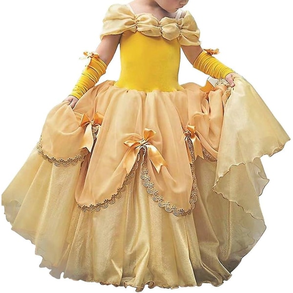 Tyttö prinsessa Belle -asu kaunotar ja hirviö pukeutuu Halloween-juhliin, karnevaaliin, Cosplay-pukemiseen Yellow 5-6Years